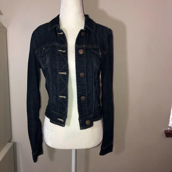 AMERICAN EAGLE Dark Wash Stretch Denim Jean Jacket ASO Elena Gilbert - Picture 2 of 13